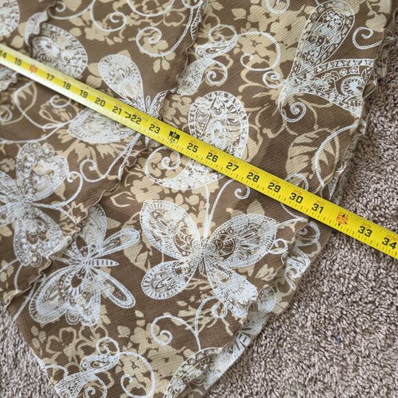 Vtg Floral Butterfly Midi Skirt Womens 12 Brown Tiered Fairy Boho Hippie Flowy - Picture 8 of 8